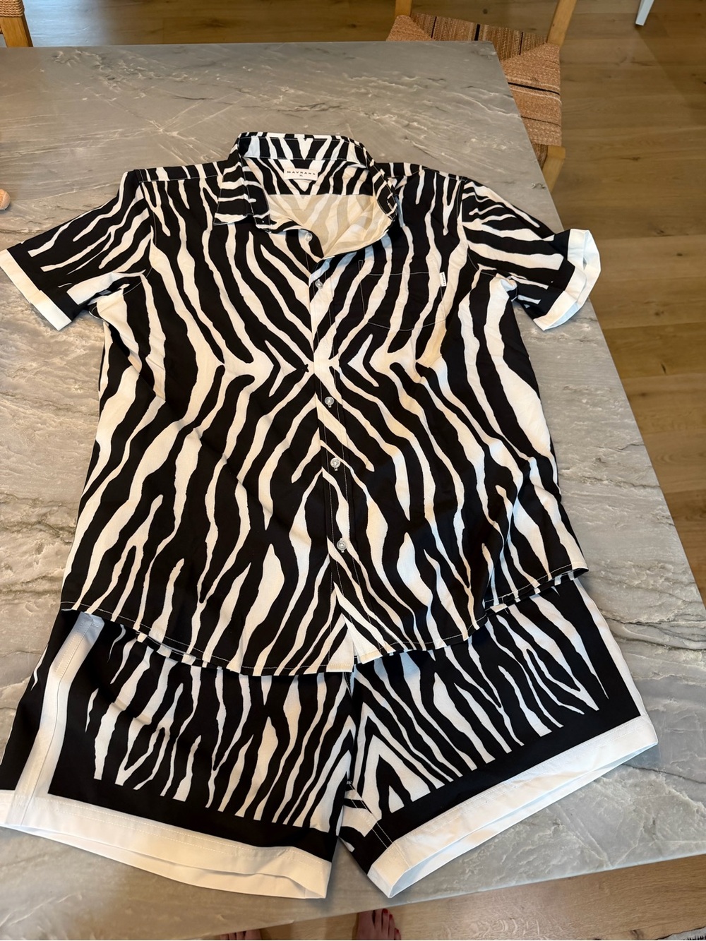 MAVRANS Zebra Print Button-Up Top & Shorts Set - Black & White